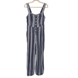 Rails Kyra Linen Blend Jumpsuit Blue Seaport Stripe Small Casual Coastal Beach